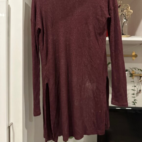 Aeropostale Long Open Heathered Burgundy Ribbed Cardigan Sweater Size Small - Picture 3 of 4